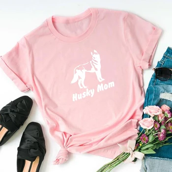 AMUZANT drăguț Husky Mama bumbac imprimare t-shirt pentru femeie doglover Grafic Teuri vara Topuri casual Femei plus dimensiune haine de femeie