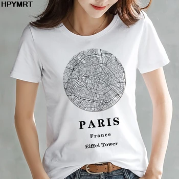 Noi de vara tricou femme Londra, Paris, Tokyo arată hartă femei tricou interesant top teuri de moda Harajuku t-shirt îmbrăcăminte de sex feminin