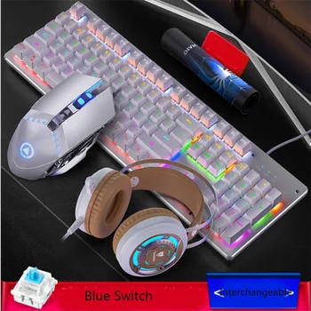 Mecanică de Gaming LED cu Fir Tastatură și Mouse-ul Combo cu Emițătoare de Caracter 3200DPI Mouse USB Taste Multimedia Curcubeu Fundal