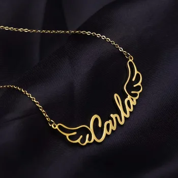 Numele personalizate Aripi de Înger colier din Oțel Inoxidabil Cravată Personalizată În Aur a Crescut de Argint pentru Femei Romantic Cadou Bijuterii