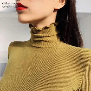 BRADELY MICHELLE Primavara Toamna solid slim bluze pulovere Bottom tricou pentru femei guler maneci lungi bază tricotate t