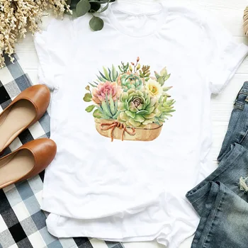 Femeile Planta Cactus Floare Drăguț Tendință de Moda anilor ' 90 Îmbrăcăminte T Tee pentru Femei Tricou Tricou Femei Haine de Top Graphic T-shirt