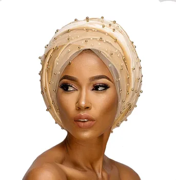Hijab Extra Lungi Cap eșarfă Văl Turbante de Lux Masă de Aur Margele Plasă de Cap folie de Catifea Nigerian Turban Femei