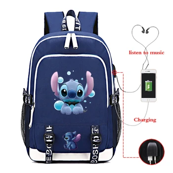 Desene animate Disney Stitch Rucsac Pentru Școală Fată Băiat de Încărcare USB Rucsac Cusatura Adolescenți Rucsac, geanta Laptop 17 inch