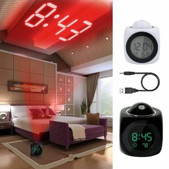 LCD Proiectie Ceas cu Alarmă Digital cu LED Display Timp Vorbind Prompt Vocal Funcție de Amânare Birou