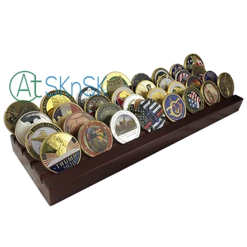 1buc Fabrica personalizat noua provocare monede titularul sounvnir lemn masiv de nuc din lemn, standuri de afișare rack 4 rânduri de monede de colecție