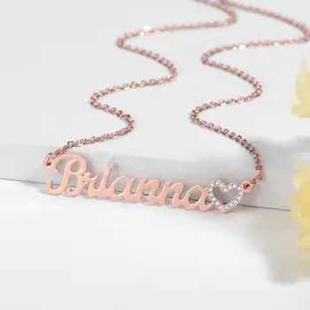 Numele personalizate Coliere pentru Femei Bijuterii din Oțel Inoxidabil, Personalizat Manual Numele de Aur Umplut Inima Declarație Cravată Bijoux