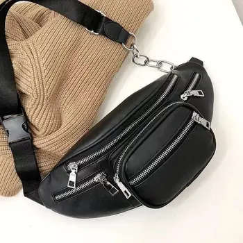 2019 noi doamnelor sac sac de talie doamnelor geanta brand de lux PU sac sac negru noua moda de înaltă calitate