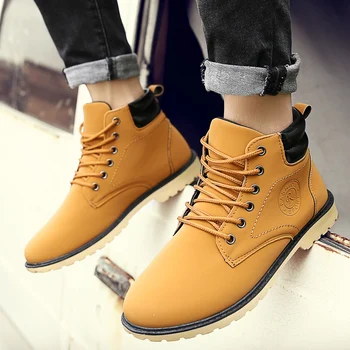 Toamna și iarna moda fierbinte de vânzare cizme barbati cizme de scule cizme cizme motocicleta retro pantofi pentru bărbați pantofi tendință Negru Galben