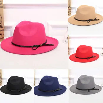 Femei Sfărâmare Lână Simțit Outback Pălărie Panama Pălărie Largă Refuz cu Centura American Capace Rotunde Pălării Melon Feminino Gorra 114