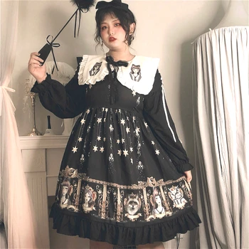 Negru Punk Gothic Lolita Op Maneca Lunga de Toamna/iarna Mare Plus Size 2xl 3xl 4xl Dolofan Grăsime Fată Anime Lolita Cosplay Rochii