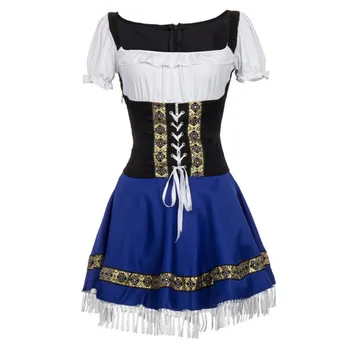 Sexy Albastru Bavarez Oktoberfest Doamnelor Târfă Chelneriță de Servire Costum de Servitoare S-3XL Bere Fata Rochie Fancy