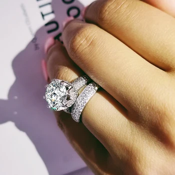 De lux 11mm mare zircon original set inel de nunta pentru femei, mireasa, logodna Bijuterii Trupa eternitate cadou R4843