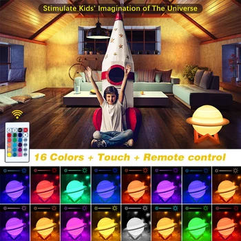 2020 Imprimare 3D Saturn Lumina de Noapte LED 16 Culori Schimbare Touch și Control de la Distanță USB LED lampa cu lumini de Cadouri Creative pentru Copii