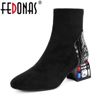 FEDONAS Vintage Femei Cizme Glezna Stras Tocuri de Bal Pantofi de Dans Femeie Elegant Chelsea Cizme de Iarna pentru Femeie Pantofi de Cald