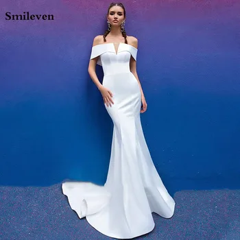 Smileven 2021 Sirena Rochii de Mireasa De pe Umăr Satin Rochii de Mireasa fara Spate Elegant Vestido de novia