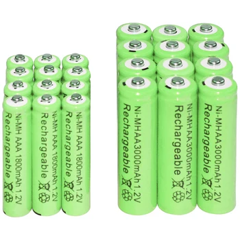 12 buc AA 3000mAh + 12 buc AAA 1800mAh Ni-MH Baterii Reincarcabile verde