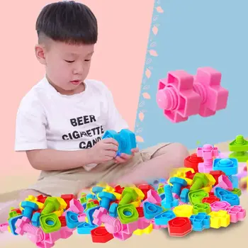 32pcs Montessori Șurub Blocuri de Plastic Introduce Blocuri de Nuci Forma Jucarii Educative Jucarii Fete Jucarii pentru Copii Toddler Jucării pentru Sugari