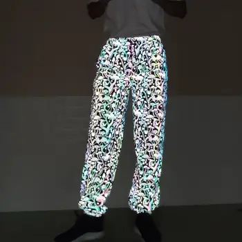 Oamenii Harajuku Noapte Colorate reflectorizante Ciuperci imprimate Pantaloni Casual Streetwear Om Hip-Hop de talie Elastic jogging pantaloni de trening