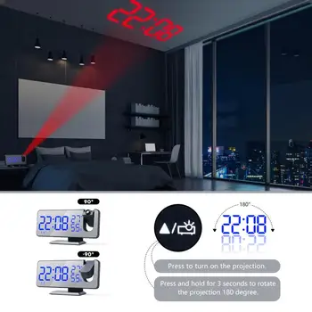LED Digital Ceas cu Alarmă Radio cu Ceas de Proiecție Temperatura Umiditate Oglindă Snooze Snooze Ceas Ceas de Masa Calendar Decor Acasă
