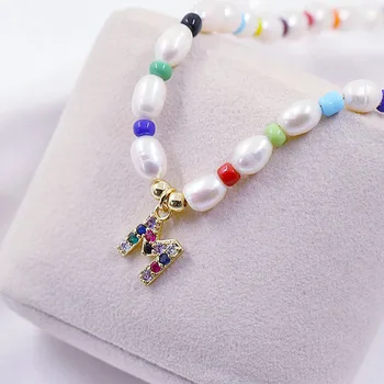 2020 Nou Perle Naturale Scrisoare Cravată Colier/Bratara Femei Baroc Pearl Inițială 26 Alfabet Numele Pandantiv Curcubeu De Bijuterii Cadou