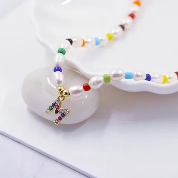2020 Nou Perle Naturale Scrisoare Cravată Colier/Bratara Femei Baroc Pearl Inițială 26 Alfabet Numele Pandantiv Curcubeu De Bijuterii Cadou