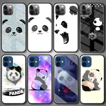 De lux Sticlă Telefon Caz Pentru iPhone 11 Pro Max 12 Mini 7 8 X XR XS 6 6S Plus SE 2020 Capa Acoperi Shell Panda Drăguț Desene animate Coque