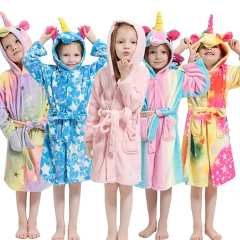 Copii Halat de baie pentru Copii Unicorn Roba cu Gluga Pijamale Flanel Copilul Pyajamas Băieți Fete Costum de Baie Halat Halat de Noapte