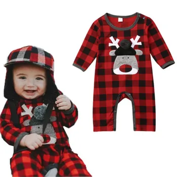 Pudcoco Băiețel Nou-născut Fată de Crăciun Cerb Romper red & black Controale Salopeta Costum de crăciun xmas romper baby girl boy