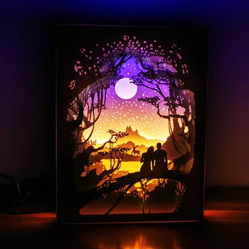 Noutatea Lumina de Noapte Totoro Hârtie tăiat Atmosfera Lampa 3D Hârtie Sculptură Art Decor Lampa USB de Alimentare pentru Camera de zi Dormitor ZM