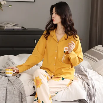 Femei Plus Dimensiune Sleepwear XXXL Iarna Pijama, cămașă de noapte de Bumbac Col Claudine Versiunea Pierde Pijama set de Primăvară Pijamale Desene animate