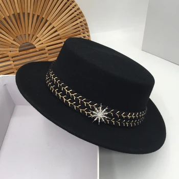 Harajuku pălăria în Europa și lână Panama Black flat este o toamna jazz capac zi de iarnă Pălării
