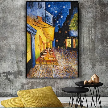 Celebrul Van Gogh Cafe Terasa Vintage Ulei de Pictura Reproduceri de arta pe Canvas Postere si Printuri de Arta de Perete de Imagine pentru Camera de zi
