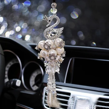 Creative Masina Pandantiv Ornamente Lebădă cu Diamant Decor Agățat de Oglinda Retrovizoare Pandantiv Auto Suspensie Accesorii Cadouri
