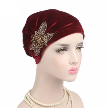 Femeile Musulmane Din India Capac Doamnelor Pălărie De Catifea Beanie Chelioși Turban Chimioterapie Capac Cu Margele Flori Pălării Cancer Pălărie Interior Elegant