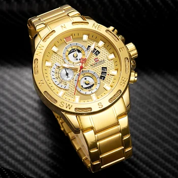 NAVIFORCE Brand de Lux Mens Sport Ceasuri de Aur Plin de Oțel Cuarț Ceas pentru Bărbați Dată pe Săptămână Impermeabil Ceas Militar Relogio Masculino