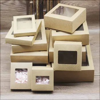 Fereastra caseta de hârtie alb /maro culoare 20buc tort de ambalare caseta afișare clară ciocolata/bomboane de crăciun cutie copil de dus caseta de fereastră