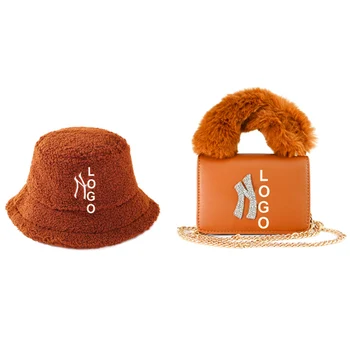 Genți De Mână De Potrivire Pălării En-Gros De Lux Renumite Branduri De Designer De Blană Mici Mini Portofel Femei Cu Blană Se Ocupe De Poșete Și Pălărie Găleată