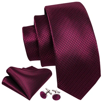 Moda Bărbați Broșe Nunta Lega Vin Roșu Solid De Mătase, Cravată, Batistă Set Barry.Wang Designer De Moda Cravata Pentru Barbati, Cadou De Petrecere