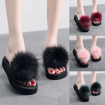 Noua minge Pufos, papuci de Faux Blana Slide-uri de Femei Interioară și în aer liber, Non-Alunecare Flats Sandale Flip Flops Acasa Femeie Pantofi de Pluș#0305