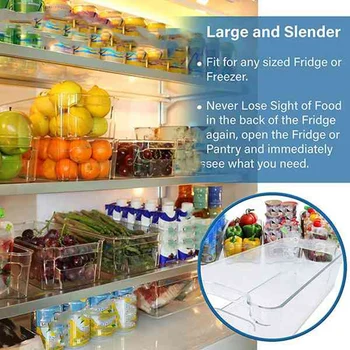 4 bucăți Mari de Plastic Clar Frigider Alimente Organizator Compartimente cu Maner,pentru Bucatarie