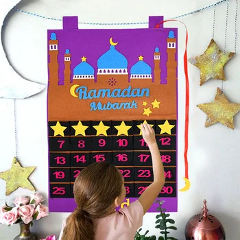 Eid Mubarak 30 zile Advent Calendar Agățat Simțit Calendar Numărătoarea inversă Cadouri pentru Copii Lamic Musulman Ramadan Decor Petrecere