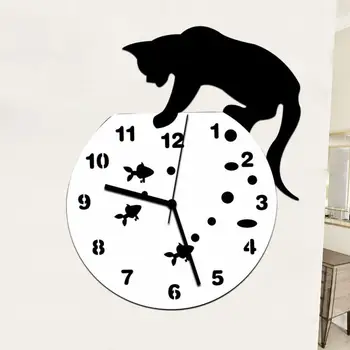 Pisica Drăguț Oglindă Negru Ceas De Perete Cu Design Modern Decor Acasă Ceas De Perete Autocolant