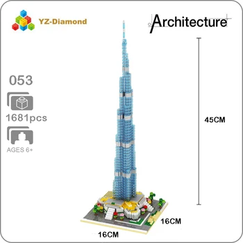 YZ 053 Arhitectura de renume Mondial Burj Khalifa Tower 3D Model Mini Diamond Constructii Blocuri Mici Cărămizi de Jucărie pentru Copii fără Cutie