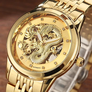 Luxury Gold Dragon Automată Ceasuri Mecanice Brand de Top Ceas Skeleton Auto Vânt Ceas de mână Ceas relogios masculino Cutie de Cadou