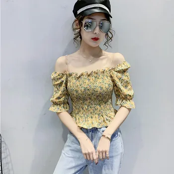 Franceză Retro Pătrat Guler Violet Șifon Bluza Femei coreea Style Moda Sexy Backless Foldas Femei Tricou Top de Vară 2021