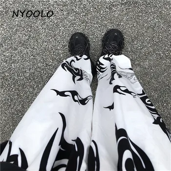 NYOOLO Casual streetwear Totem imprimare jogger pants femei bărbați Harajuku Epocă de libertate elastic talie hip-hop, punk pantaloni drepte