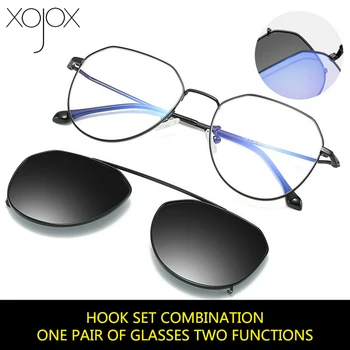XojoX Polarizat ochelari de Soare Barbati Retro Poligon Metal Femei Ochelari de Soare Clip Dublu Ochelari de vedere Cârlig UV400 Ochelari