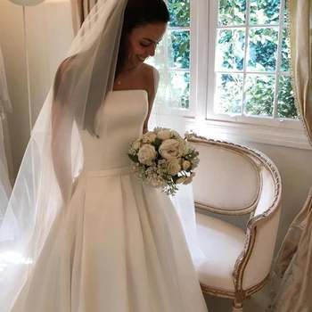2020 Simplu Rochii de Mireasa Strapless Satin Vestido de Noiva Nunta Elegent Rochie de Mireasa Rochie de Robe De Mariee
