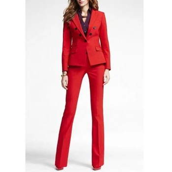 Personalizate Noul Red pentru Femei de Moda Gâfâi Costum din Două Piese Costum (Sacou + Pantaloni) Doamnelor două Rânduri de Afaceri Casual Costum Formal
